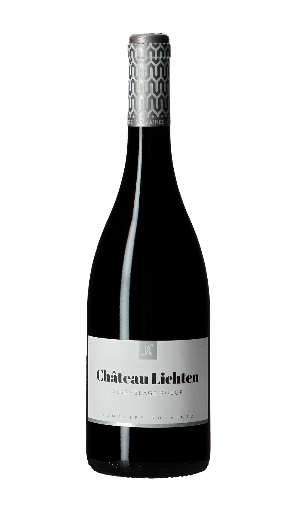 Bouteille de Château Lichten Assemblage Rouge des Domaines Rouvinez avec capsule argentée à motifs géométriques