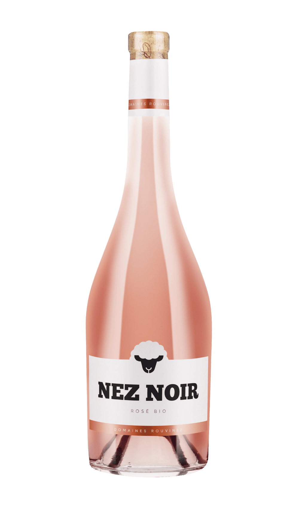 Bouteille de vin rosé bio Nez Noir des Domaines Rouvinez avec capsule en bois