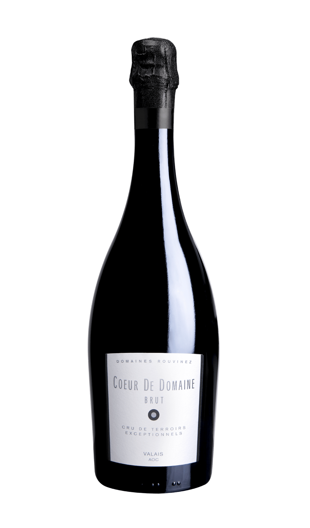 Flasche Cœur de Domaine Brut von Domaines Rouvinez, Schaumwein aus dem Valais AOC auf weißem Hintergrund