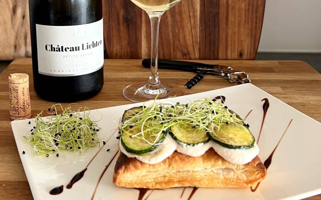 Puff pastry with shrimp mousse and roasted zucchini
