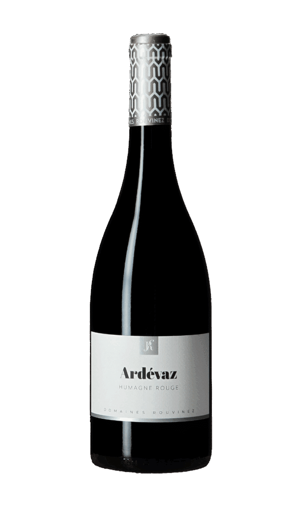 Bouteille de vin Ardévaz Humagne Rouge des Domaines Rouvinez avec capsule argentée à motifs géométriques