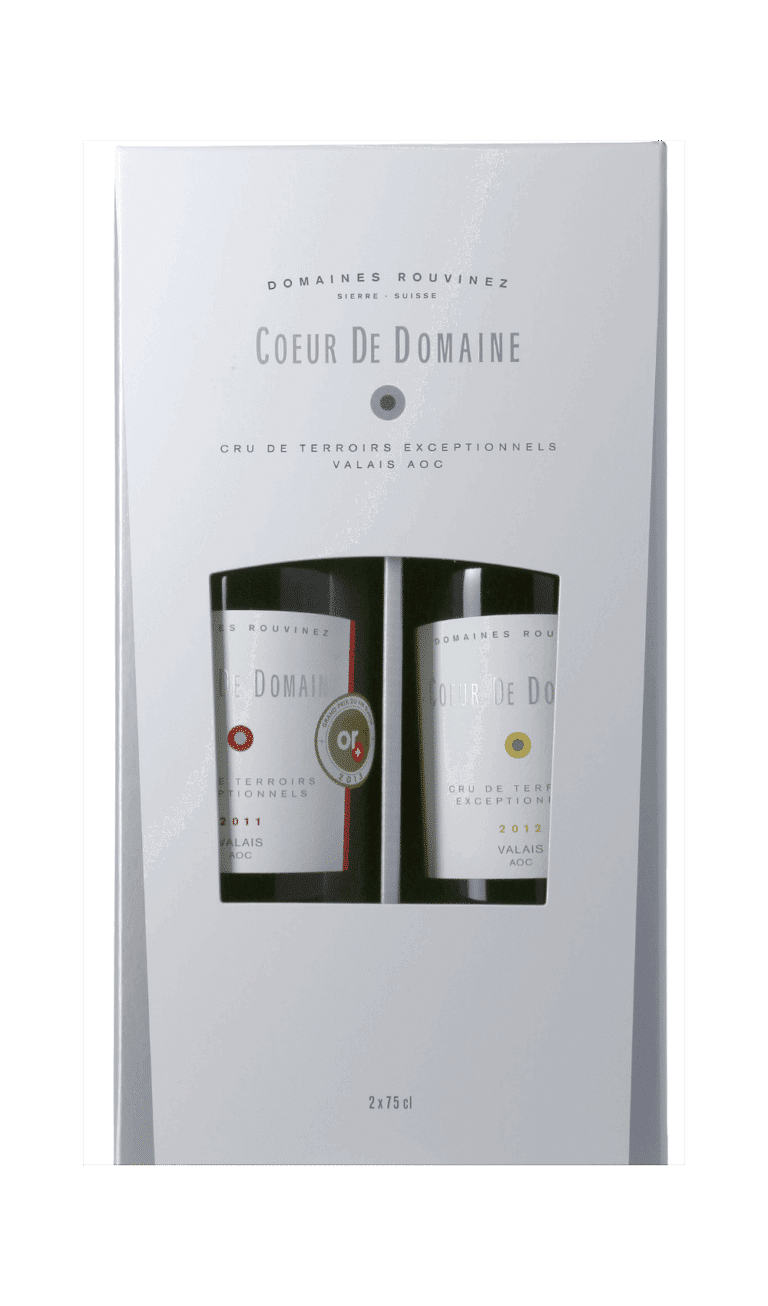Cœur de Domaine Rouvinez gift set containing two bottles of Valais AOC wine, vintages 2011 and 2012