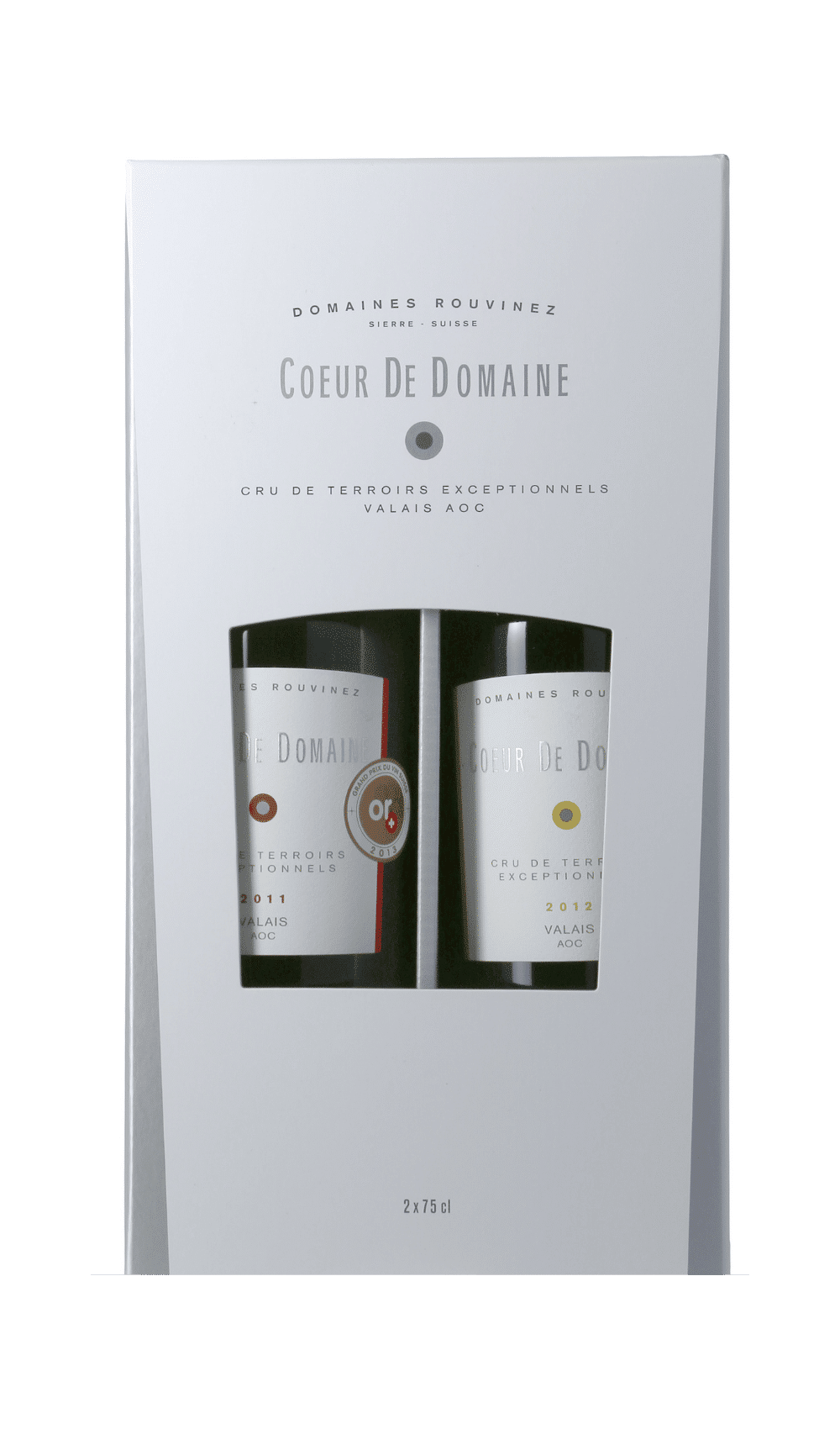 Cœur de Domaine Rouvinez gift set containing two bottles of Valais AOC wine, vintages 2011 and 2012