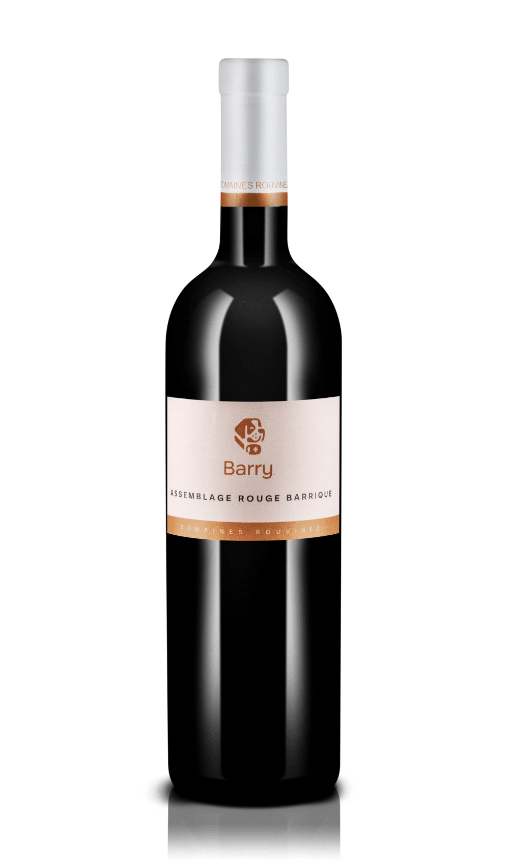 Bottle of Domaines Rouvinez Barry Cuvée Red Barrel Blend red wine on a white background