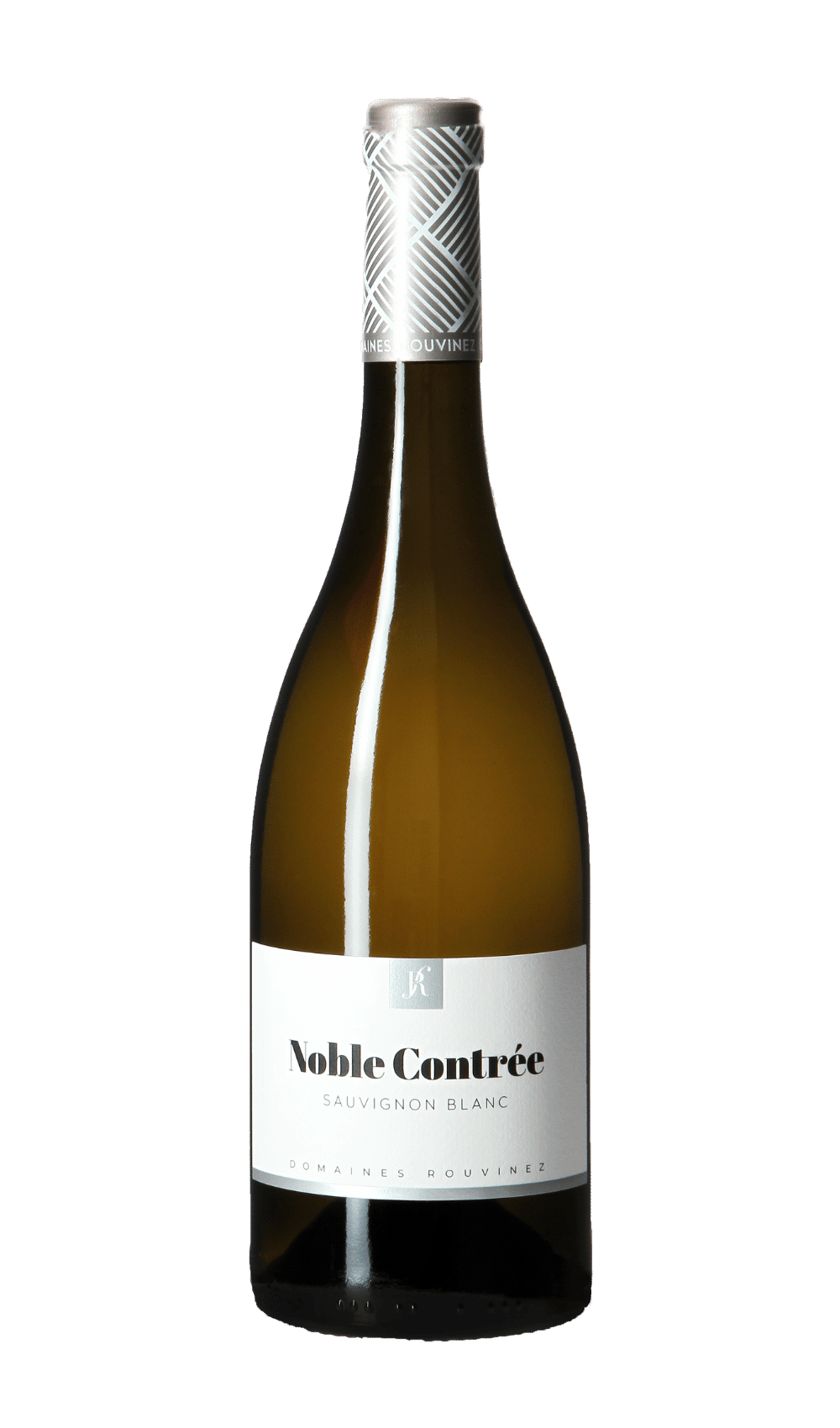 Bouteille de Noble-Contrée Sauvignon Blanc des Domaines Rouvinez avec capsule à motifs géométriques argentés